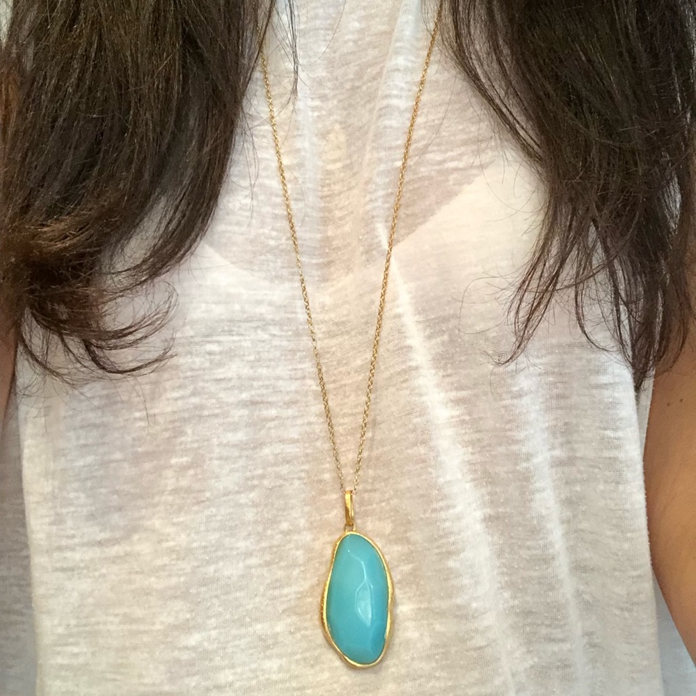 Marcia Moran Blue Agate and Gold Pendant